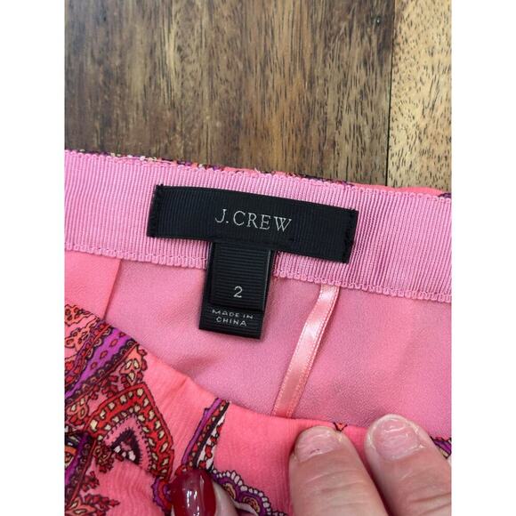 J. Crew Women's Barbie Pink 100% Silk Artsy Career Paisley Skirt Size 2 pleated - Picture 2 of 10